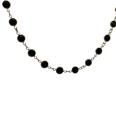 Swarovski Swan Bezel Set Necklace Black Crystals Golden 18K Gold Plated Marked