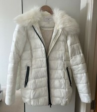 Ladies Gianni Feraud White Puffer Jacket With Faux Fur Collar Size 12