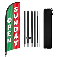 8FT Green Open Sunday Advertising Feather Flag Banner with Pole and Ground Stake