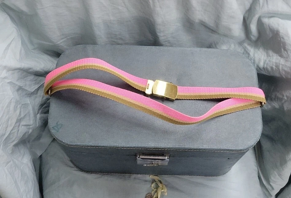 复古 Skyway 携带火车箱化妆旅行袋蓝色非原装手柄 15X8 — 第 2/4 张图片