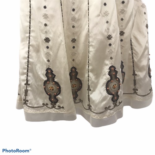 Silk Blend Skirt Womens 8 Beaded Embroidered Lined Side Zip Midi Ivory A-Line - Picture 5 of 9