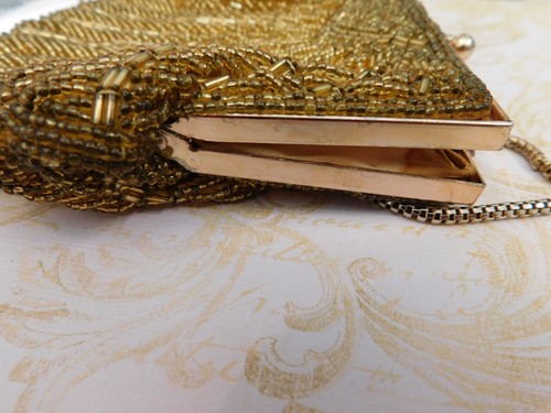 Vintage Gold Beaded 1940's Evening Bag Hand Bag Purses 1950's Purses - Picture 8 of 14