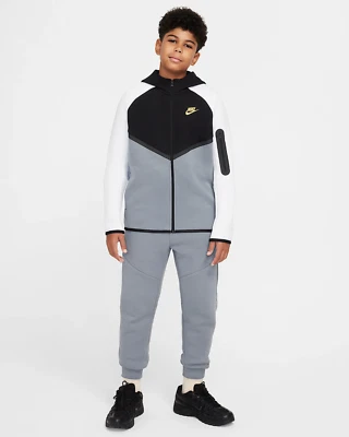 Nike Tech Fleece Full Tracksuit Older Kids' Black White Grey XL New
