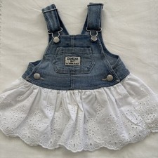 OSHKOSH OVERALL DRESS 3 MONTHS DENIM WHITE EYELET SKIRT