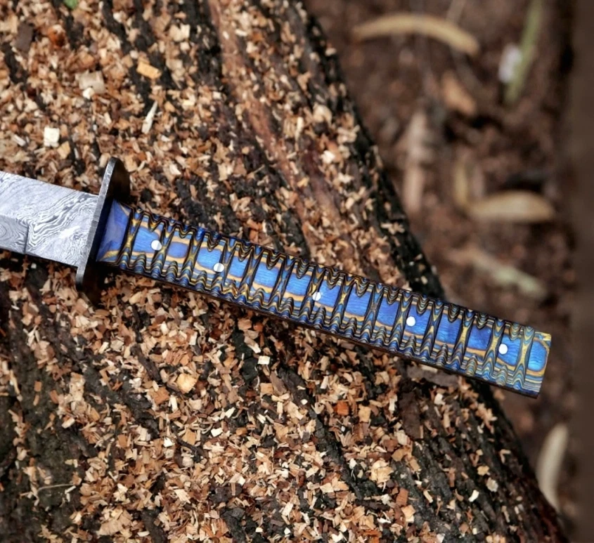 Espada de combate de espiga completa forjada a mano hoja de acero Damasco de 40" de largo con funda. Foto 2 de 4