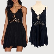 Free People Ilektra Lace Slip Mini Dress Black Small XS/S