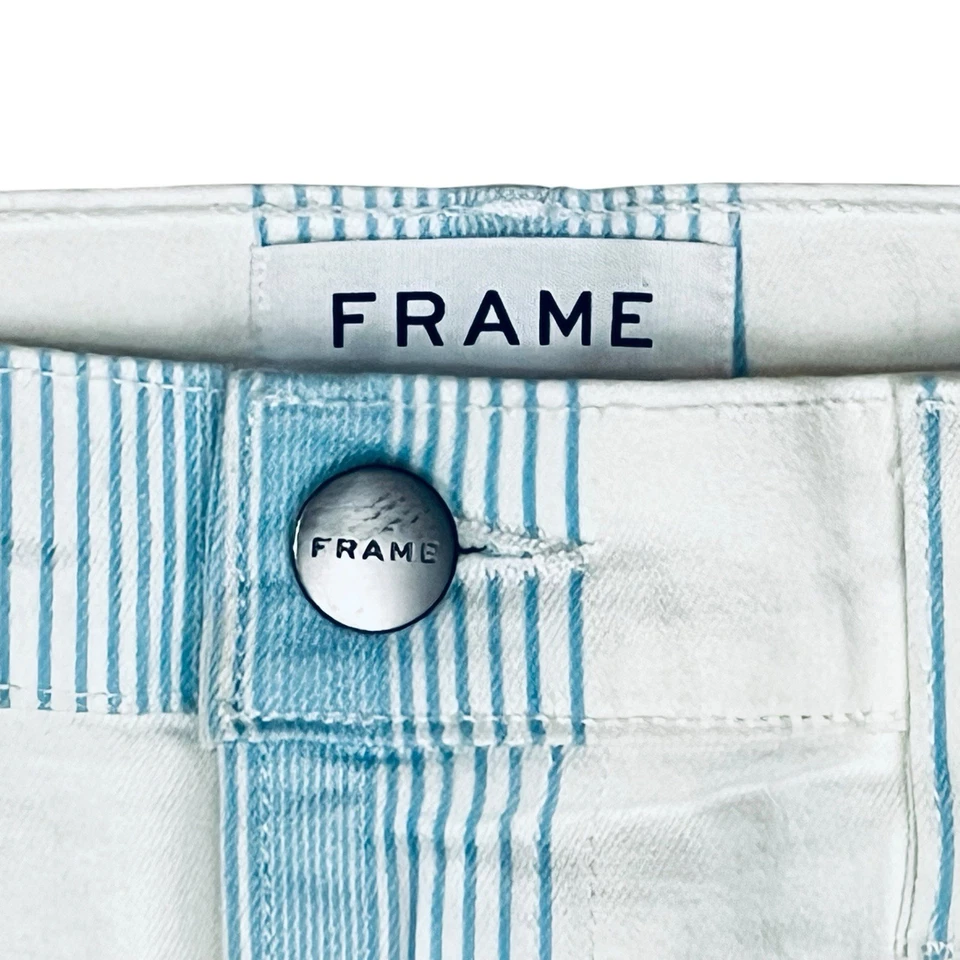 Falda Denim Marco Claro/Azul Blanco Rayas Verticales Cremallera Frontal Talla 29 Hecha/US NUEVA SIN ETIQUETAS Foto 3 de 4