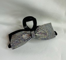 Black Rhinestone Bow Bow Tie Hair Claw Clip Accessory for Women