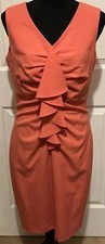 Calvin Klein Royal Coral Pink Dress Size 6 Front Ruffle, Back Zip Lovely, Lined