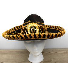 Vintage Authentic Pigalle XXXXX Brown Gold Mexican Sombrero Mariachi Hat 15-16"