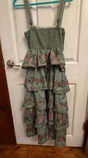Floral Embroidery Tiered Maxi Dress Green Size Small