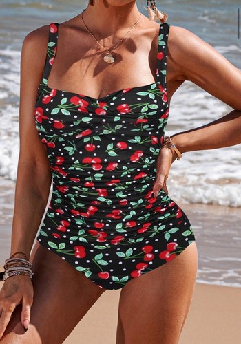EKOUAER Women's Size Small Swimsuit/Retro Style/Tummy Control/Cute Cherry XL - Picture 2 of 10