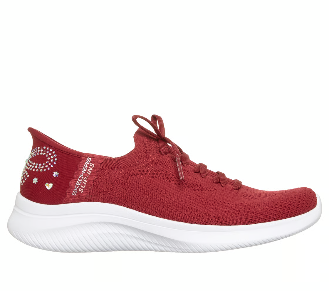 りりー  、よろしくお願いします。 Skechers Shoe Women's Red Slip Ins Rhinestone Memory Foam Comfort