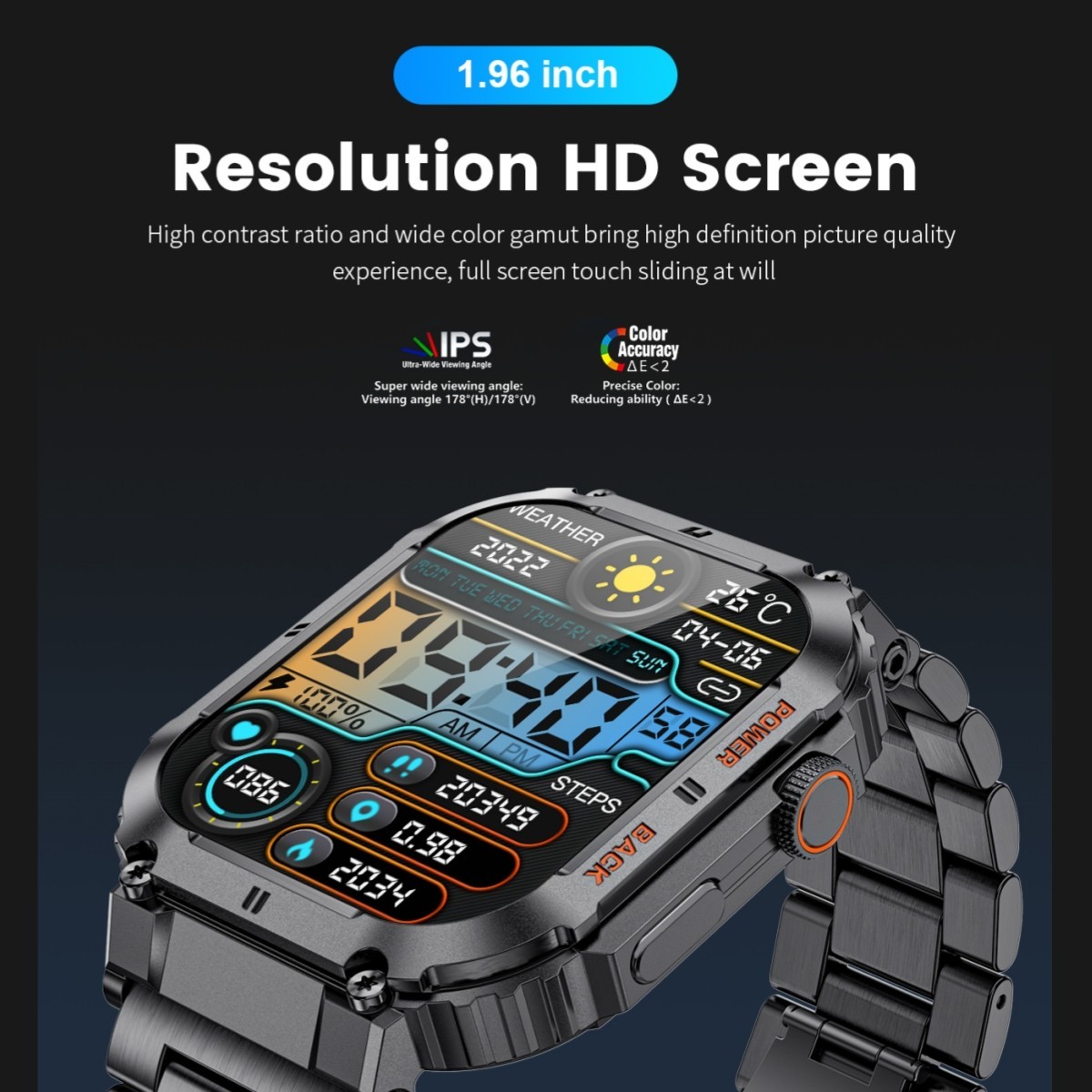Smartwatch militare con contapassi cardiofrequenzimetro fitness chiamate per Android iPhone foto 2