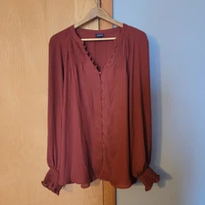 Torrid Women’s Plus Size 3X Georgette Smocked Blouson Sleeve Blouse Rust Color