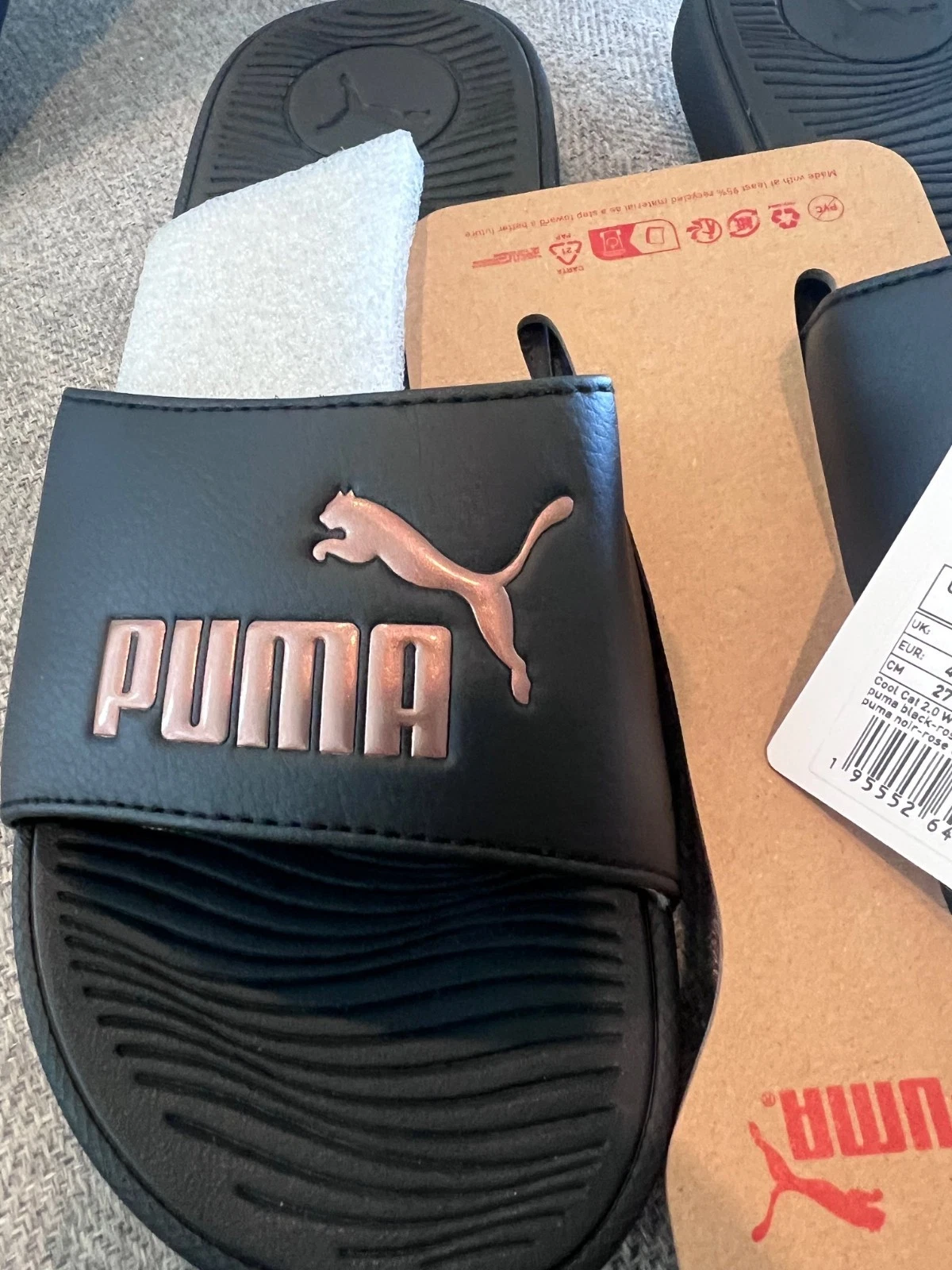 SANDALI SLIP ON SLIDES PUMA COOL CAT 2.0 DONNA NERO ORO: TG 10 NUOVI CON ETICHETTE