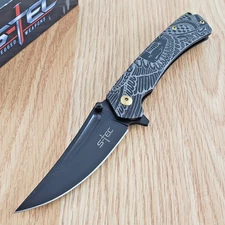 S-TEC Framelock Folding Knife 3.5" Black Blade Stainless Steel Construction
