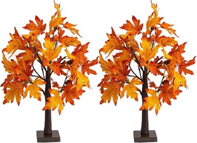 24-Inch Lighted Maple Tree Decor - 2 Pack LED Battery Operated with Timer