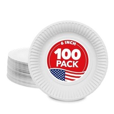 6-Inch Paper Plates Uncoated, Everyday Disposable Dessert Plates 6" 6 Inch