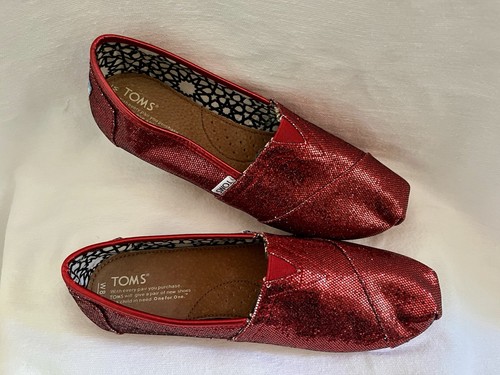 Toms Red Glitter Alpargata Slip On Loafers - Size 8-1/2 NEW! - Picture 2 of 4