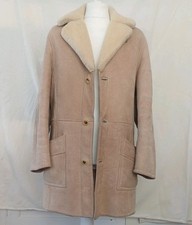 MENS TAN SHEEPSKIN SHEARLING COAT, 42IN Medium M vintage 