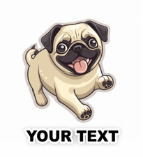 Set of 2 Pug Dog Decal Stickers with Free Custom Text