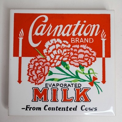 Vintage Carnation Milk Ceramic Tile Trivet Coaster 1982 Decoration Advertising 
