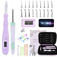 Light Up Crochet Hook Set with Stitch/Row Counter, 18 Replaceable Heads 2mm-...