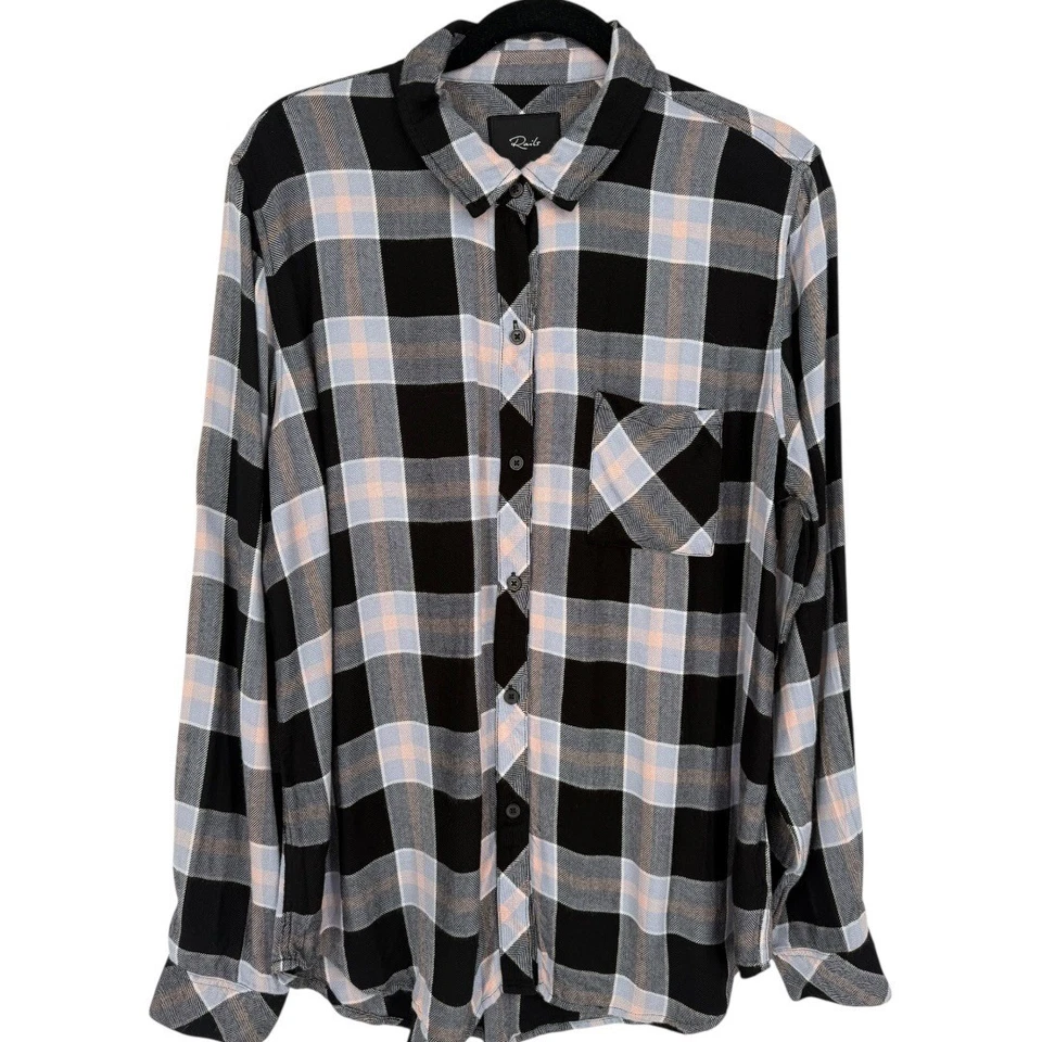 Rails Womens Hunter Plaid Button Down Shirt Onyx Periwinkle Blush Size Large - Image 4 of 4