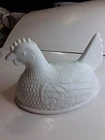 Vtg Indiana milk glass lid replacement. Hen on nest dish top. 6 inches long.