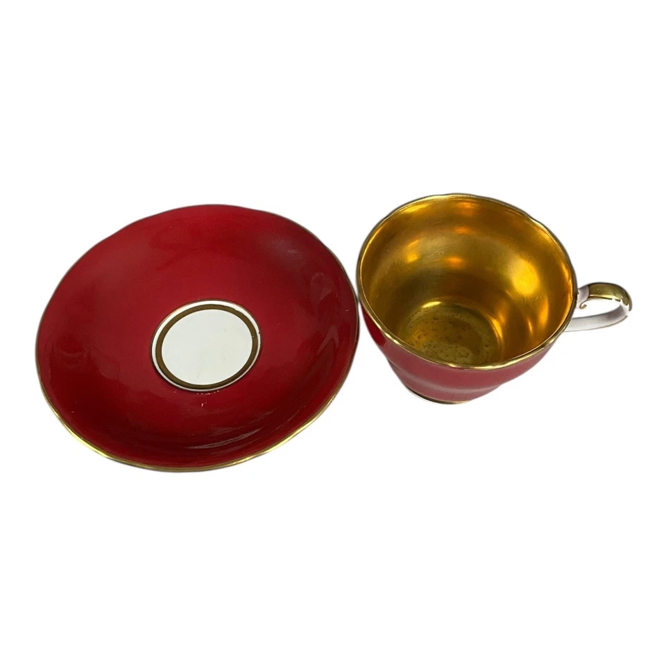 Vintage AYNSLEY Bone China England Rare Find Deep Red & Gold Tea Cup & Saucer - Image 2 of 4