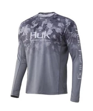 Huk Performance Fishing Shirt Men M Icon X KC Refraction Camo Fade Long Sleeve