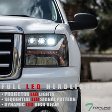 Topline For 2007-2014 Gmc Sierra Full Led Sequential Projector Headlights -black
