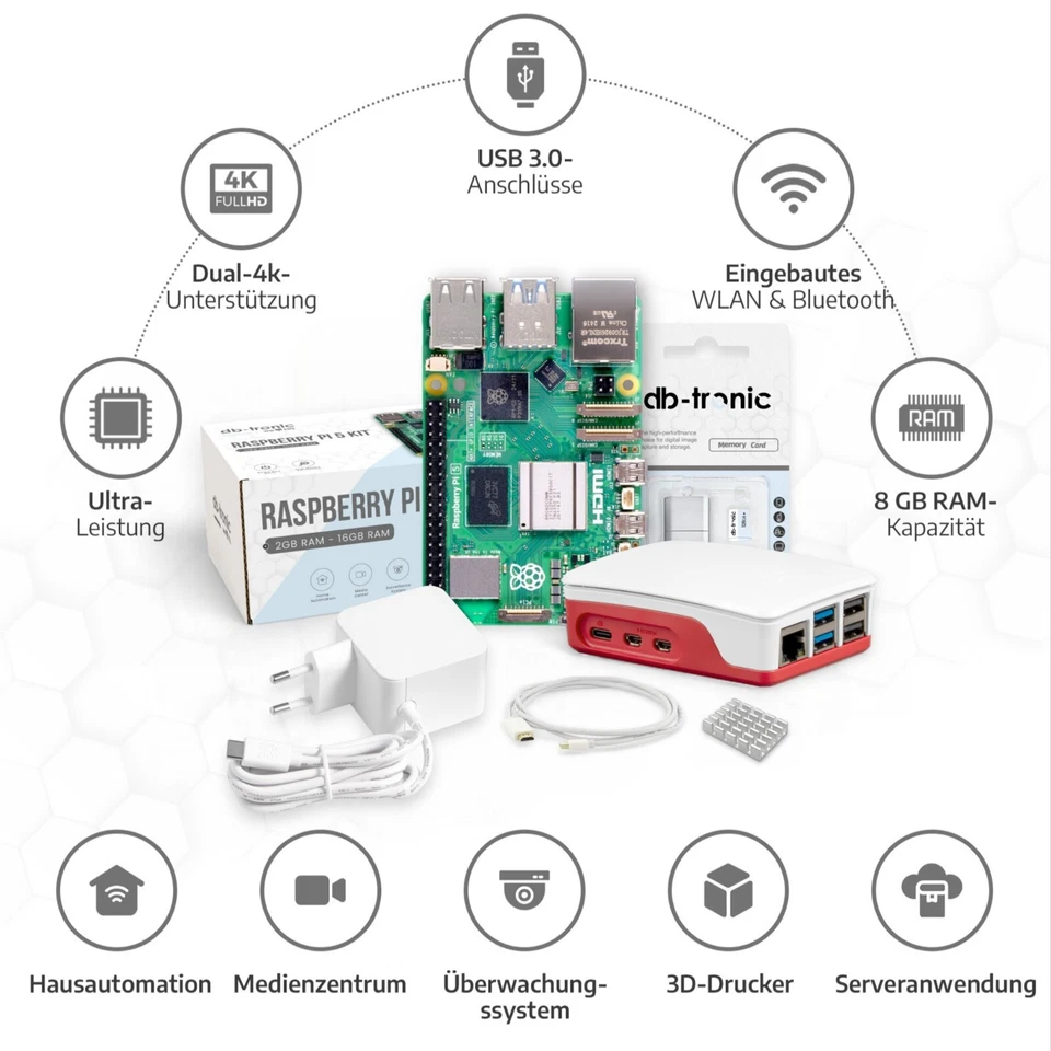 Raspberry Pi 5 8GB Starter-Kit | Netzteil 27W | Gehäuse | 128GB Edition | HDMI - Bild 3 von 4