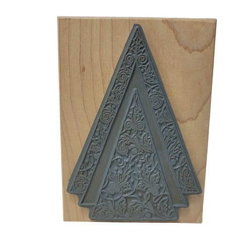 NEW Christmas Tree The Artful Stamper Wooden Rubber Stamp Triple Triangle Holly - Picture 2 of 7