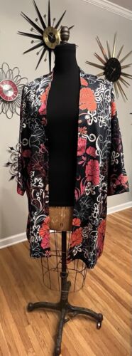 NWT Chicos L/XL Floral Long Open Kimono Navy Floral