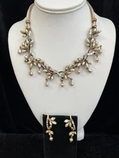 Sweet Romance Faux Pearl And Rhinestone Necklace/Pierced Earrings Set, NEW