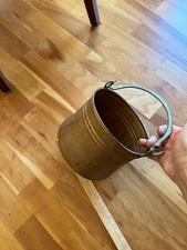 Vintage 1940s Handmade Solid Copper Bucket Cauldron pot w/ Brass Handle 7"D x5"H