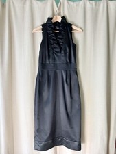 Just Taylor Dress 4 RUFFLE NECK Black SATIN SHEATH Pencil LDB Evening Cocktail
