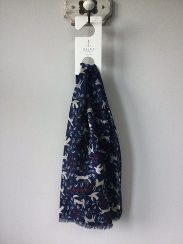 BNWT Ladies Seasalt French Blue Folk Animals Printed Scarf, Tagged