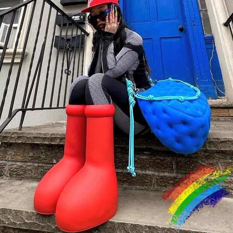 Big Red Knee High Boots Round Toe Balloon Slip on Ladies Casual Boots SolidColor