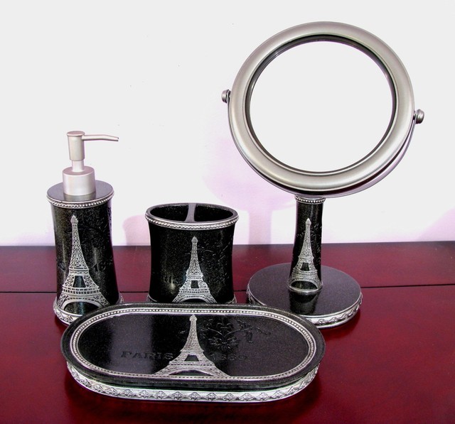 Four Piece Paris Eiffel Tower Bathroom Accessory Set. NWT