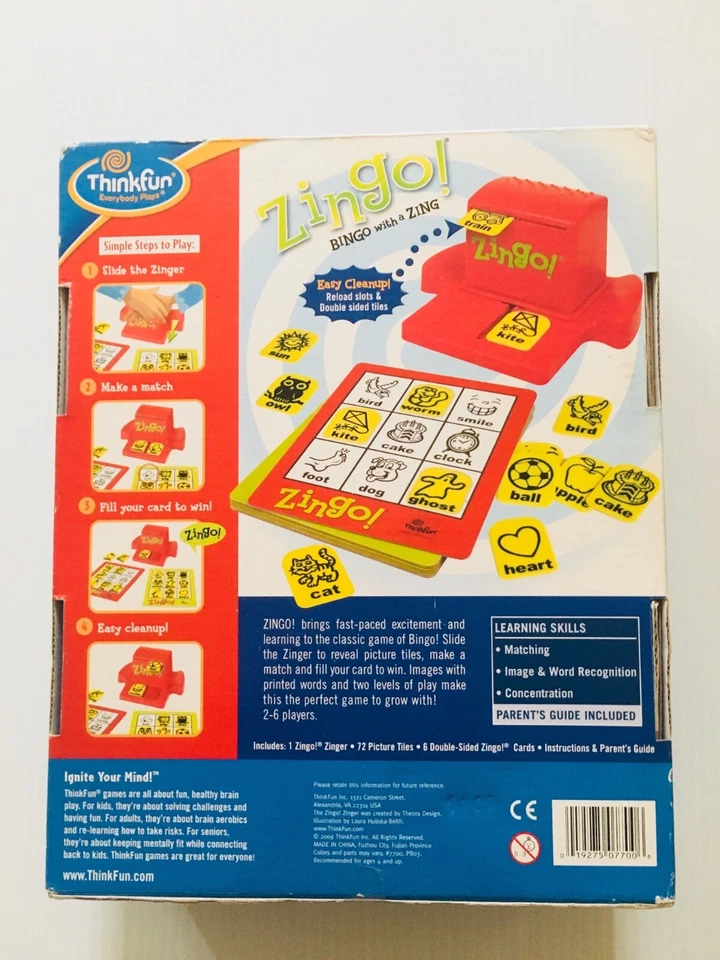 ThinkFun Zingo Bingo with a Zing Game Ages 4+ Pre & Early Readers - Image 3 of 3