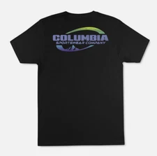 NEW W TAGS Men's Columbia Graphic Tee, Purple Font in Black, Sz Small