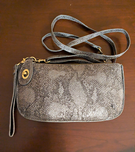 Joy Susan Metallic Animal Print Crossbody Wristlet Zip Gold Hardware Strap