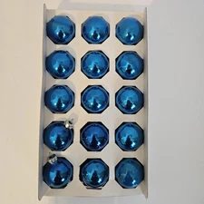 Pyramid Blue Shiny Christmas Ornaments 1.75" glass balls 15 Rauch Industries