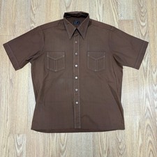 Vintage JC Penny Men's No Iron Size L Polyester Short Sleeve Shirts Brown 70's
