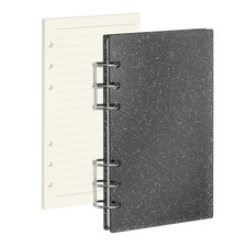 A6 Glitter 6 Ring Binder Notebook Cover, Silver Rings with Lined Papers, Black