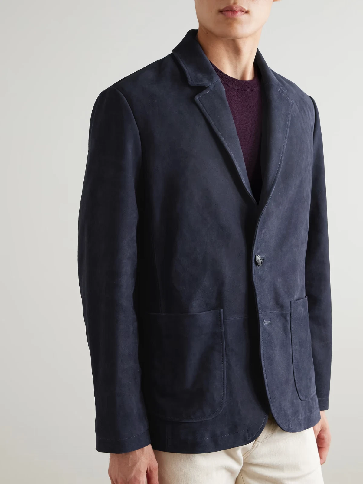 Navy Blue Leather Blazer Men Pure Suede Coat Jacket Size S M L XL XXL 3XL