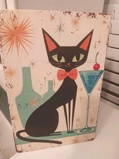 Atomic Kitty Cat Tin Sign Mid Century Modern MCM 12" Wall Decor 60's Vibe Retro